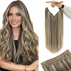 YoungSee Wire Hair Extensions Remy Human Hair Highlight #P8/60 16 Inch 85 Grams